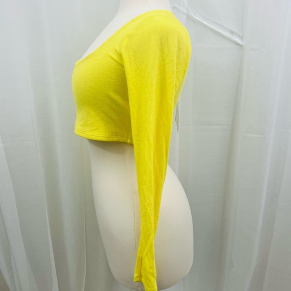 EUC Naked Wardrobe Yellow Scoop Neck Cropped Long Sleeve Top - Picture 3 of 3